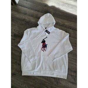 NWT Polo Ralph Lauren Plaid Big Pony Hoodie White Men's Size 3XL Streetwear Prep